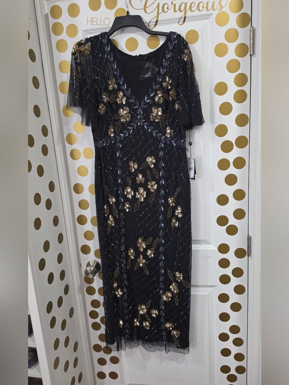 Adrianna papell Embellished Mesh V-Neck Midi Dress - Picture 6 of 9